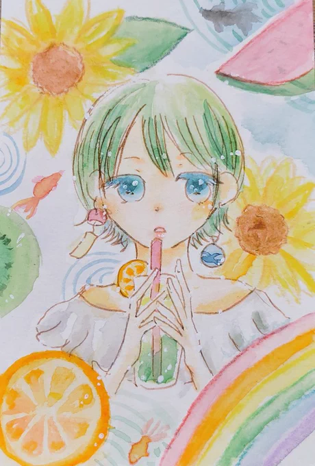 #ohuhuイラコン2022夏の元気な色合いが好きです 