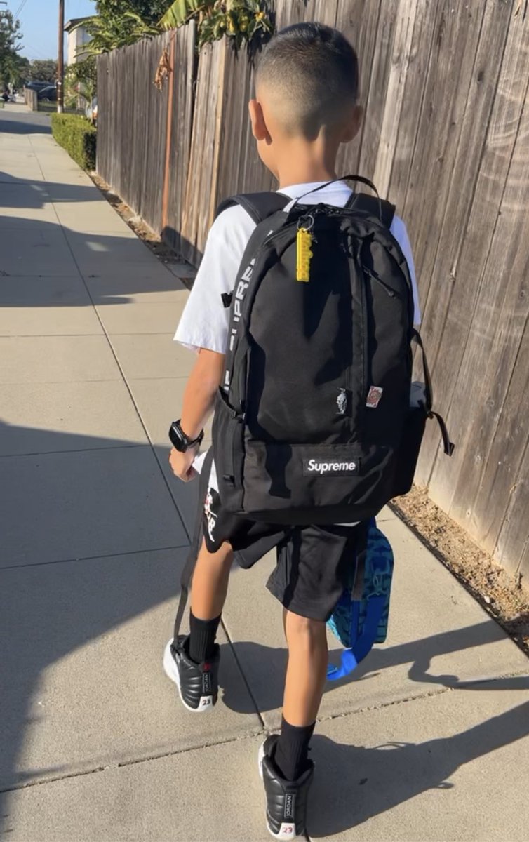 LianaMarie74's tweet photo. No more cute character backpacks…He said he wanted a Supreme one #ThisIs3rdgrade https://t.co/WoIdor3GMl