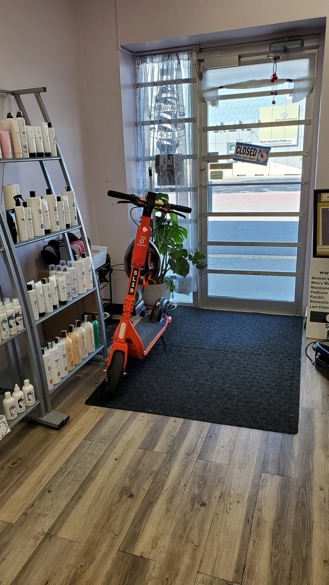 Our clients get here any way they can even by electronic scooters 

#alterpinay #IndependenceDay2022 #thunderstorms #reddeer #salon #Alberta #urmom #hairstyle #spa #nailart #scooter