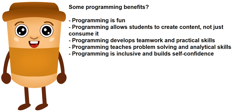 stcodealgo's tweet photo. Good Morning CodeAlgo Fam,
Curious to know what some programming benefits might be for your kids? Here is a fun list for you.
follow us @stcodealgo for more!
.
.
.
.
#edtech #TikTok #codingforkids #digitaldivide #CSK8 #KidsCanCode #AllKidsCode #BackToSchool #programming https://t.co/PONLFA5VXE