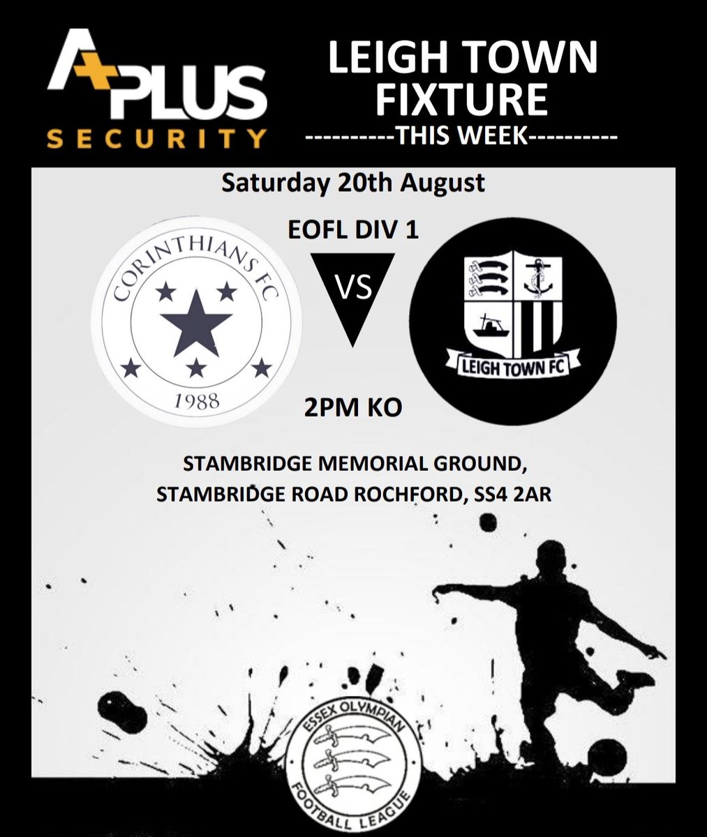 LeighTownFC_'s tweet image. ⚫⚪Fixtures⚪⚫
This Saturday our first team Saturday look to bounce back from opening day defeat with an away trip to @_corinthiansf_c 

Whilst our reserves face last season's opening opponents @PitseaAthletic away to begin their 2022-23 @eofl campaign.

#upthetown ⚫⚪⚫⚪