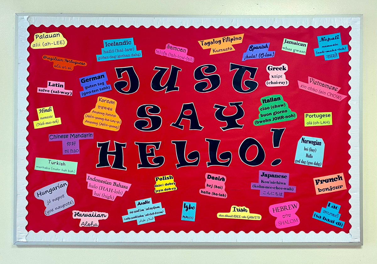 mpmamitag's tweet photo. Howdy! Let’s say H•E•L•L•O in different languages! @hartman_ms #welcome2022bulletinboard #readyformyEBs #beingbilingualisasuperpower #multilingualismismysuperpower #Pinoyteacher https://t.co/LKhruJYTdA