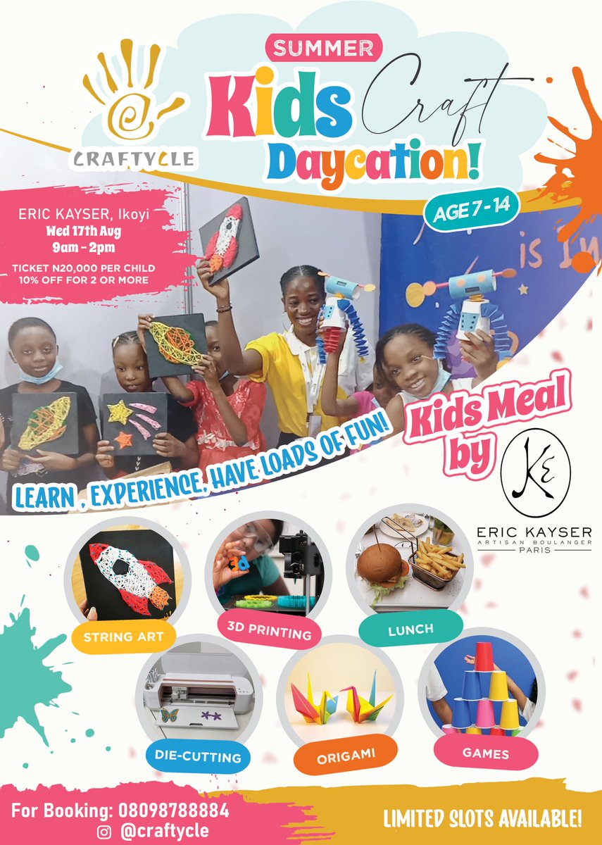 It's Holiday, and you have shipped your children off to boring holiday classes... Teach them a Craft... let their hands learn how to make profit. Registration still on going for our Kids Craft Daycation! #lagosevents #kidscrafts #kidsactivities #lagoskidsevent #summercamplagos