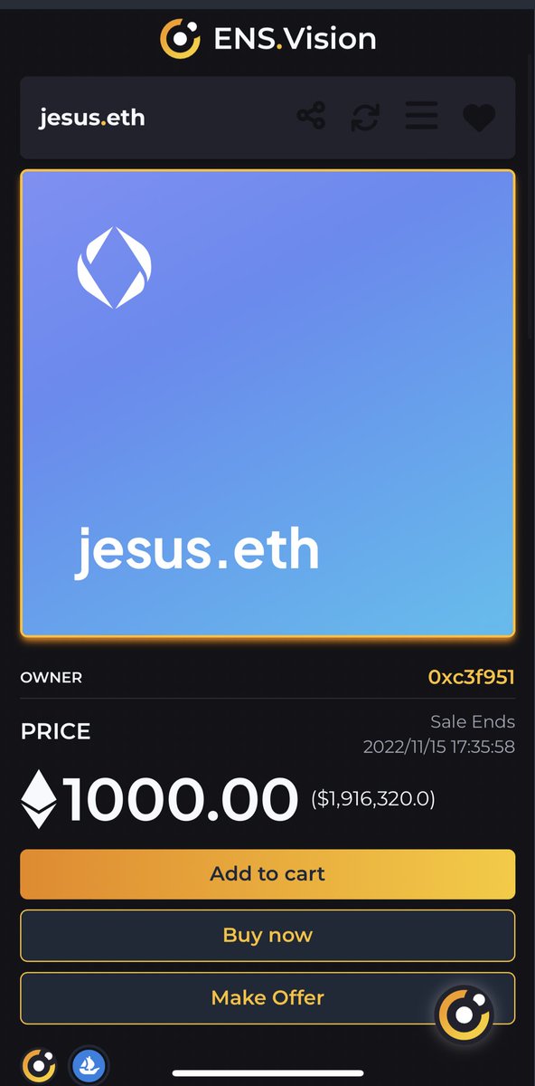 jesus.eth now on ENS Vision