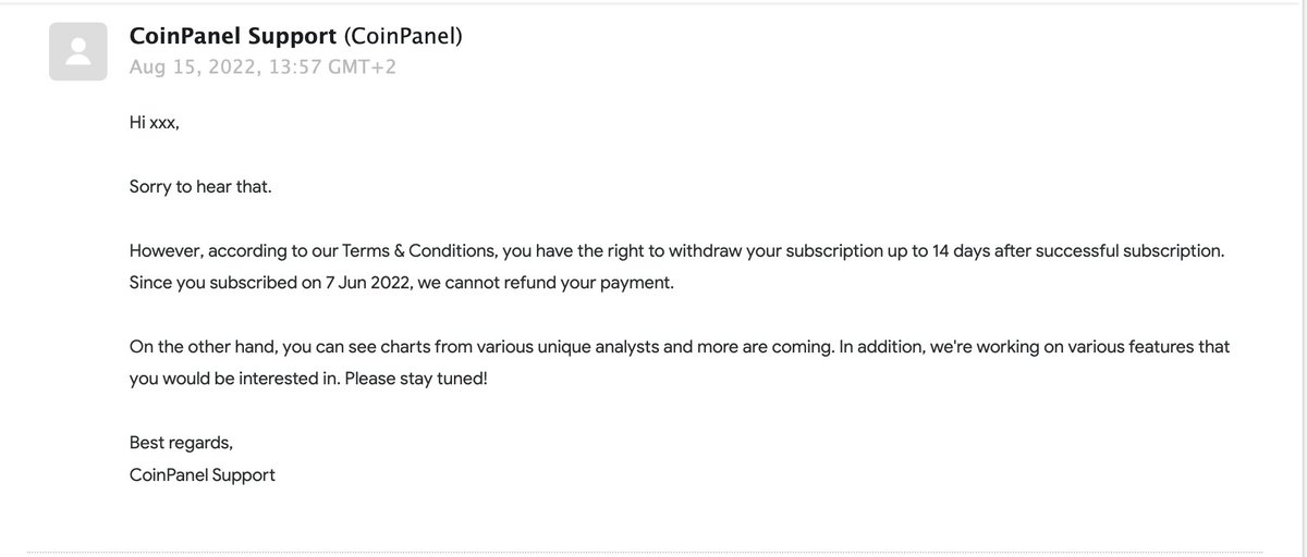 angsumanra's tweet photo. @cryptomanran response from coinpanel after asking for a refund https://t.co/RTDzGqL2Af
