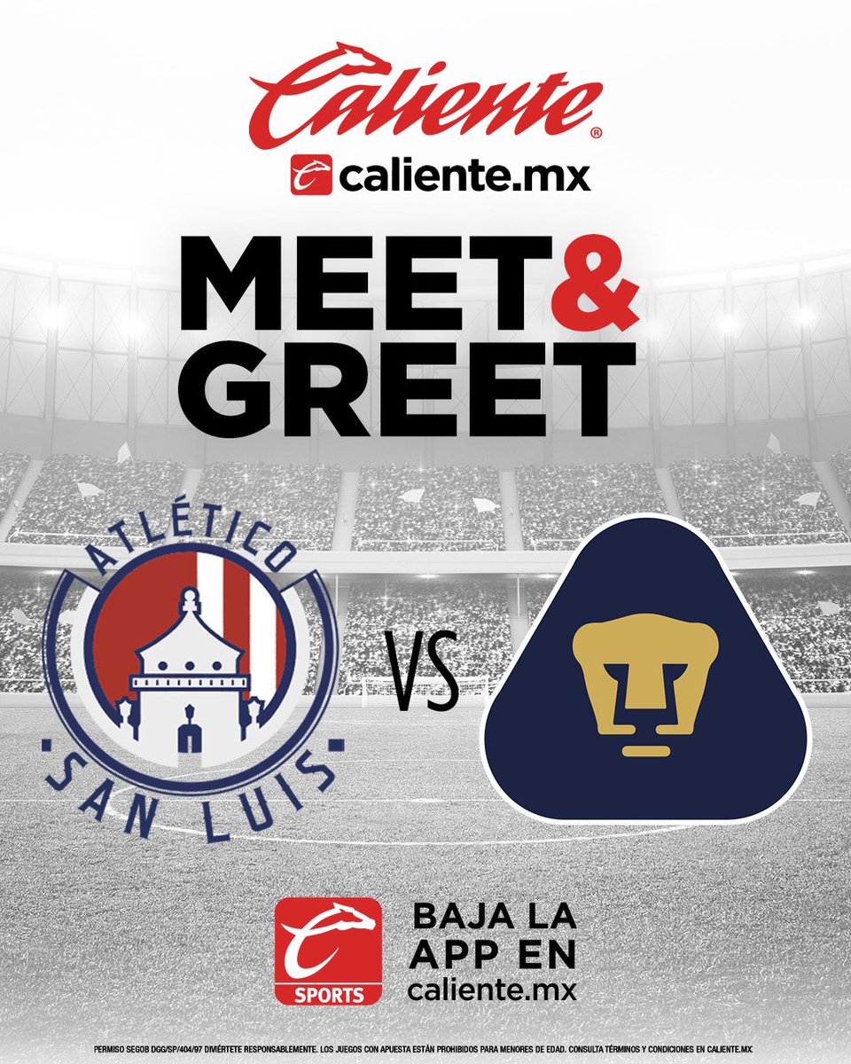 AtletideSanLuis's tweet photo. 🚨MEET &amp; GREET PREVIO A LA J9🚨
 
Tendremos un M&amp;G junto a @PumasMX y para participar por un acceso doble solo debes cumplir los siguientes pasos:
 
1️⃣ Dale RT y ❤️
2️⃣ Sigue a @calientesports.
3️⃣ Responde a este tweet con el HT #MásAcciónMásDiversión🔥 https://t.co/opuaz6zGQi