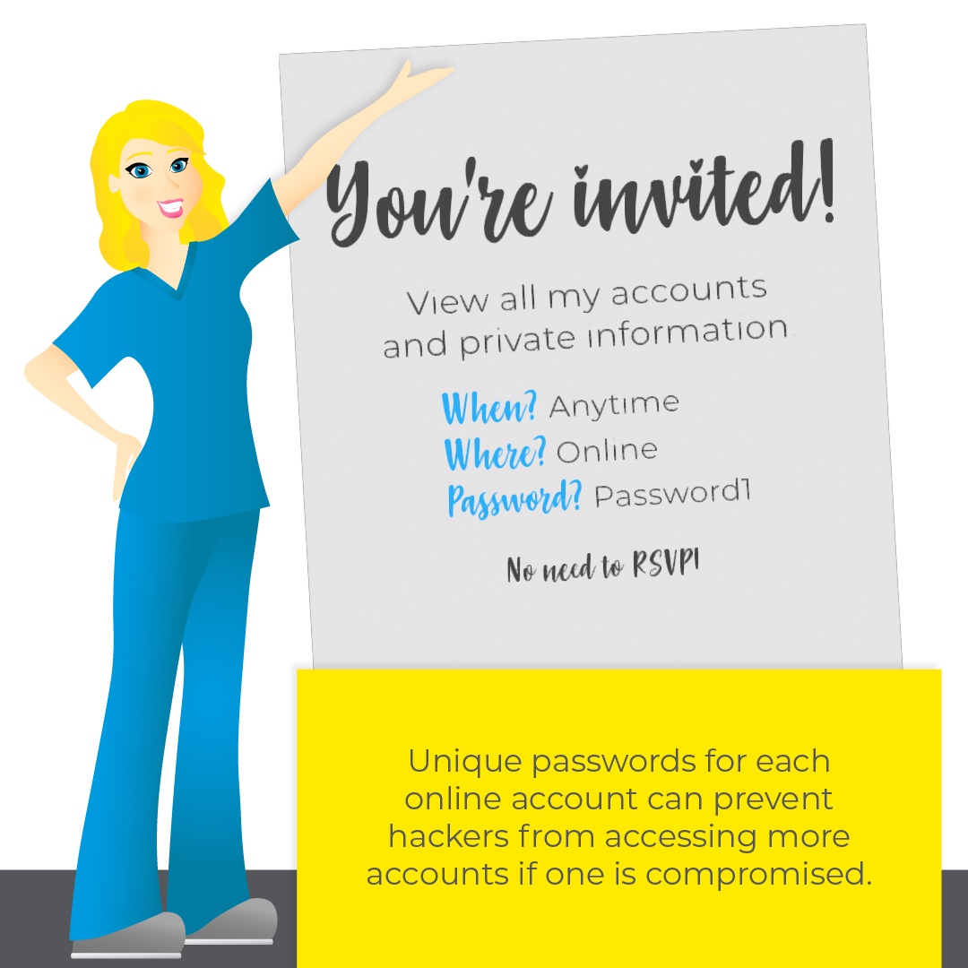 ThinkAnew1's tweet photo. 5 THINGS TO PROTECT YOURSELF AT YOUR BUSINESS AND HOME
2. Do NOT use the same password everywhere. Using the same password puts your other accounts and information at risk if one is compromised. Unique passwords are best.
#ThinkAnew #therewhenyouneedIT #cybersafety https://t.co/uhbIjpTakg