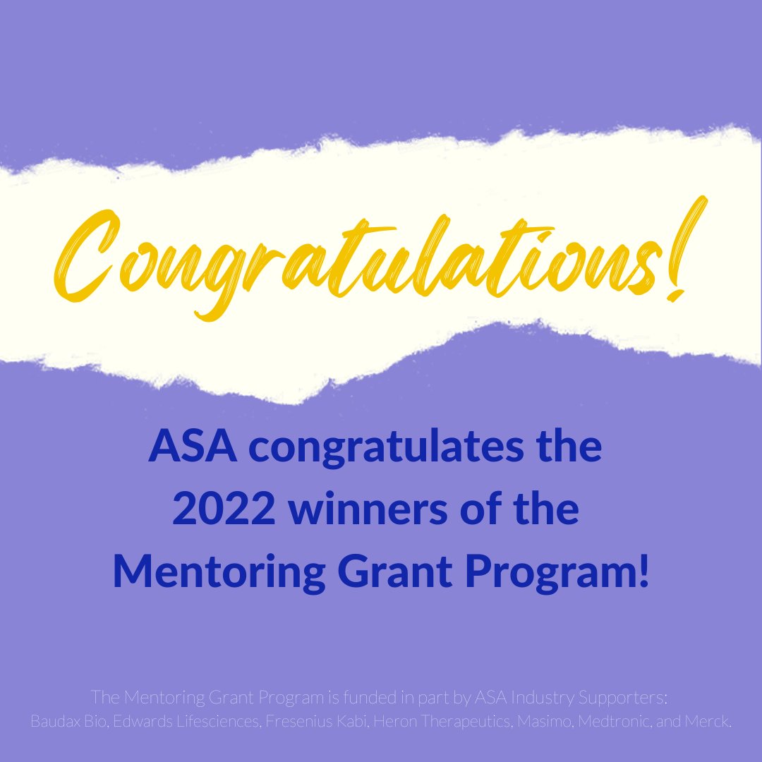 ASA celebrates mentoring the next generation of physician #anesthesiologists with an annual research grant through the Committee on Professional Diversity. Learn more about the 23 mentor/mentee pairs to share a total of $75K in funding awarded this year! ow.ly/UmIV50Kf7Mg