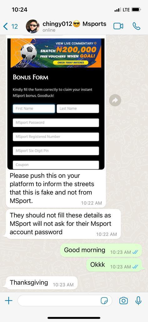 TheRealCEOAmber's tweet photo. Please guys don’t fill these details as MSport will not ask for your account password. This is a scam. Be careful. Thanks https://t.co/fagHQYMsm0