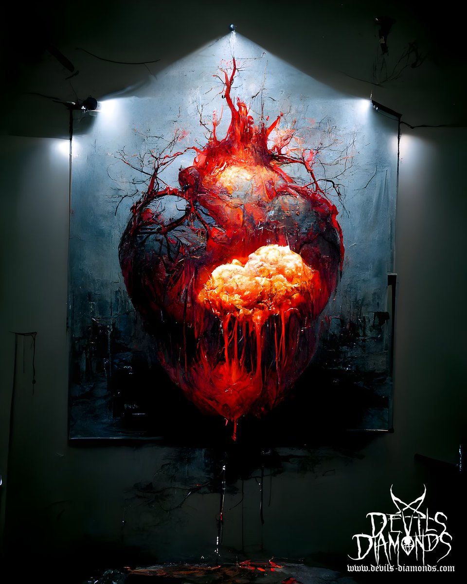 devilsdiamonds6's tweet photo. "Hurtful Hearts" ☠️ © 2022 by Devils Diamonds 😈💎

Find more of our sinister artificial dark art under:
https://t.co/5BY9bwxvku

#heart #anatomicheart #bleedingheart #bloodyart #darkart #digitalart #artificialart #artificialdarkart #midjourney #photoshop #horrorart #horror https://t.co/q99dVqo0Ts