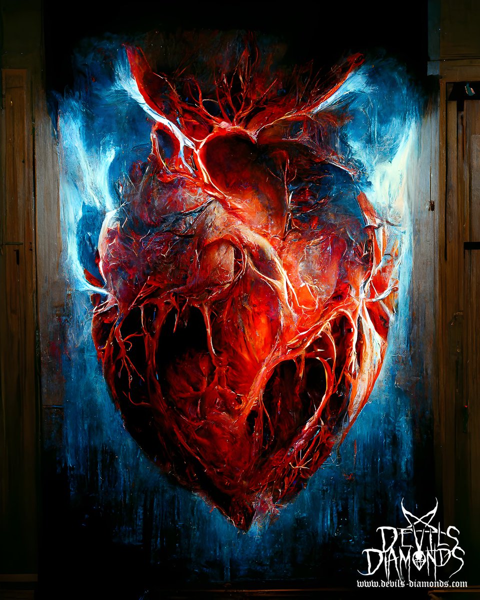 devilsdiamonds6's tweet photo. "Hurtful Hearts" ☠️ © 2022 by Devils Diamonds 😈💎

Find more of our sinister artificial dark art under:
https://t.co/5BY9bwxvku

#heart #anatomicheart #bleedingheart #bloodyart #darkart #digitalart #artificialart #artificialdarkart #midjourney #photoshop #horrorart #horror https://t.co/q99dVqo0Ts