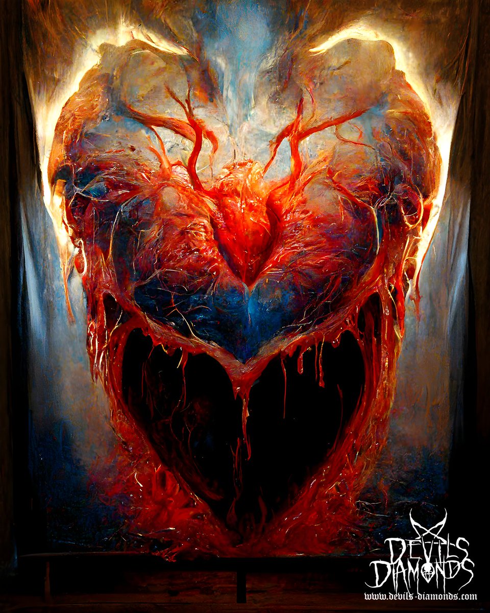 devilsdiamonds6's tweet photo. "Hurtful Hearts" ☠️ © 2022 by Devils Diamonds 😈💎

Find more of our sinister artificial dark art under:
https://t.co/5BY9bwxvku

#heart #anatomicheart #bleedingheart #bloodyart #darkart #digitalart #artificialart #artificialdarkart #midjourney #photoshop #horrorart #horror https://t.co/q99dVqo0Ts