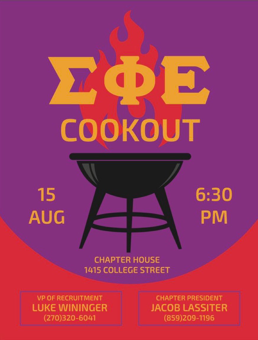 First night of pre-rush! All PNM’s are welcome to stop by the Chapter House tonight to hang out, eat some burgers, and meet some of the actives!