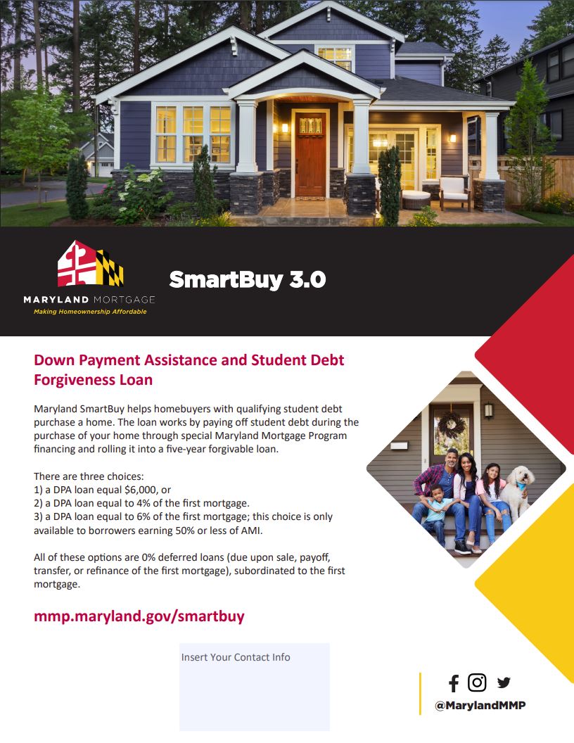 Today, <a href="/GovLarryHogan/">Governor Larry Hogan</a> announced the expansion of SmartBuy, to address rising housing market prices. The new enhancement to SmartBuy offers even more downpayment assistance flexibility for potential homebuyers who are qualified.

To learn more visit: mmp.maryland.gov/Pages/SmartBuy/