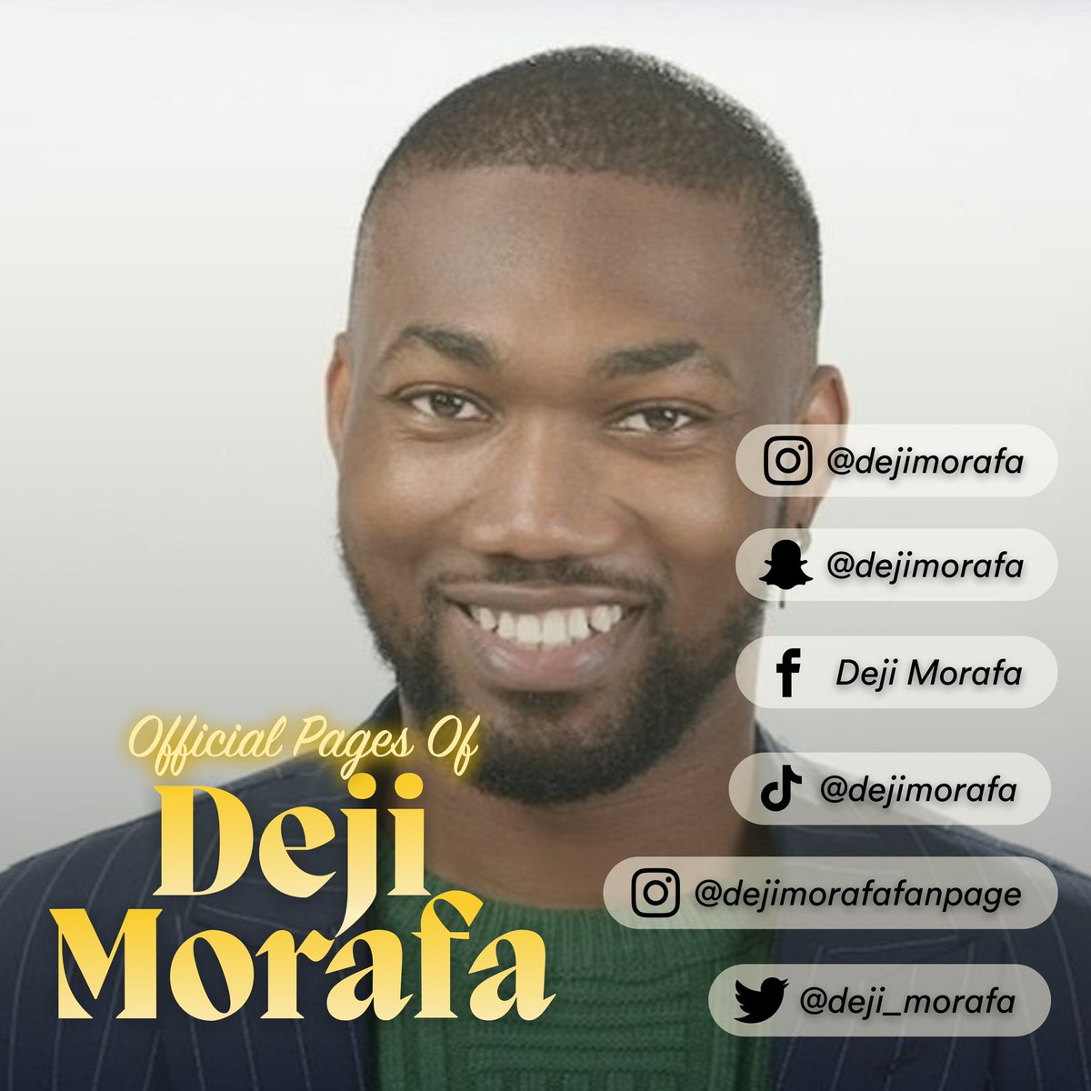 Deji_Morafa's tweet photo. Connect with #TheFragranceBoy on any of these social media platforms.
These are the official accounts linked to #BBNaija housemate, Deji Morafa. ✨
#DejiMorafa #DejiNation #Morafans https://t.co/ed561N9iWk