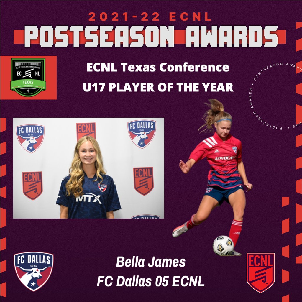 Special congratulations to our very own @fcdallas05ecnl captain <a href="/bellajamesfcd/">bella james</a> on her <a href="/ecnlgirls/">ECNL Girls</a> Texas Conference U17 Player of the Year Award. We are super proud of you Bella! #DTID
