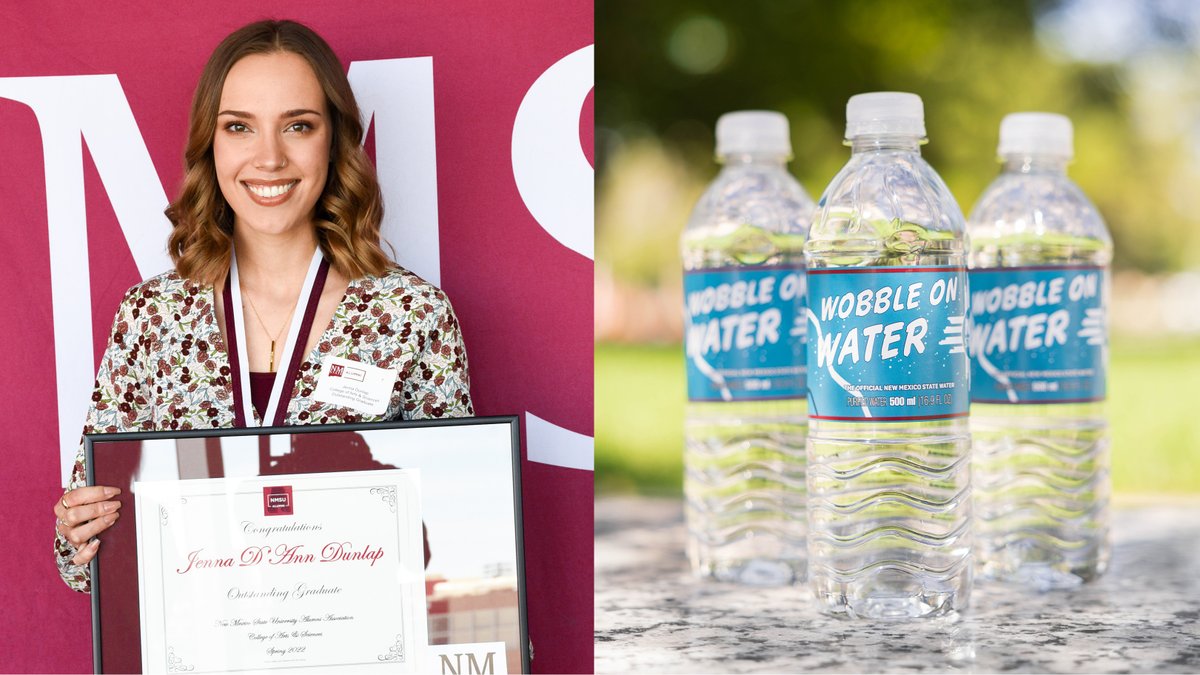 NMSUAlumFriends's tweet photo. Congratulations to one of our recent Outstanding Graduates, Jenna Dunlap, who designed the label for Wobble On Water, a new product to keep #Aggies refreshed as they support our NM State Athletes. Congratulations, Jenna! #nmsualum #aggieup #nmsu #alwaysanaggie #goaggies #wobbleon https://t.co/HrRF93r0XG