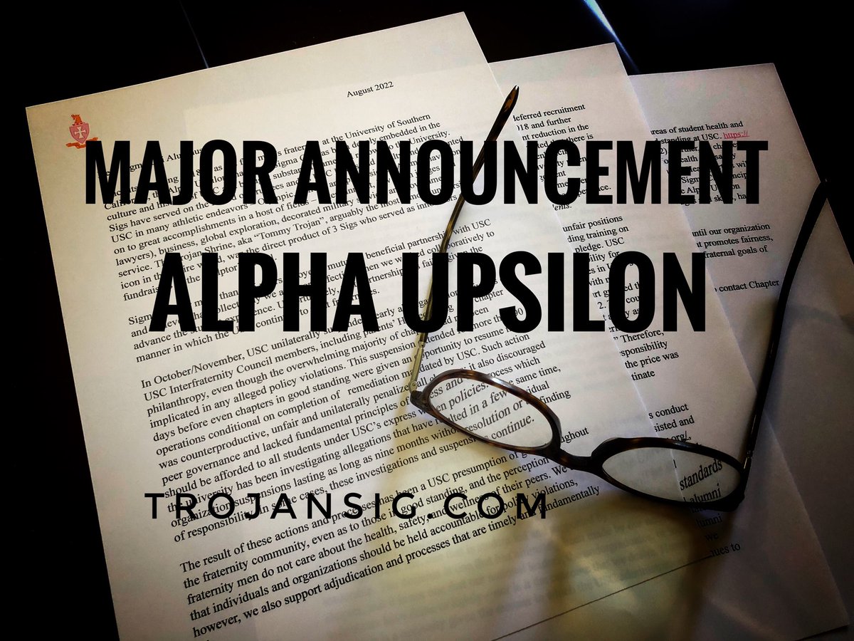 TrojanSigs's tweet photo. Brothers, parents and friends, please read this significant announcement from Sigma Chi https://t.co/BcBQ8LE6IY                               #FightOn #sigmachi #alphaupsilon https://t.co/ewtk7Wl9ih