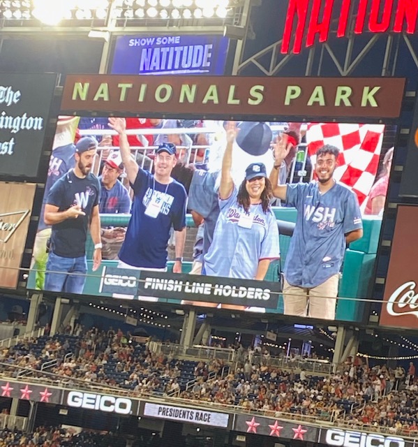 ODU Alums Bryana Head and Jeff Mitchell present at the finish line on the #presidentialrace on #ODUDay at Nationals Park <a href="/nationals/">Washington Nationals</a> <a href="/odu/">Old Dominion University</a> #monarchs #baseball