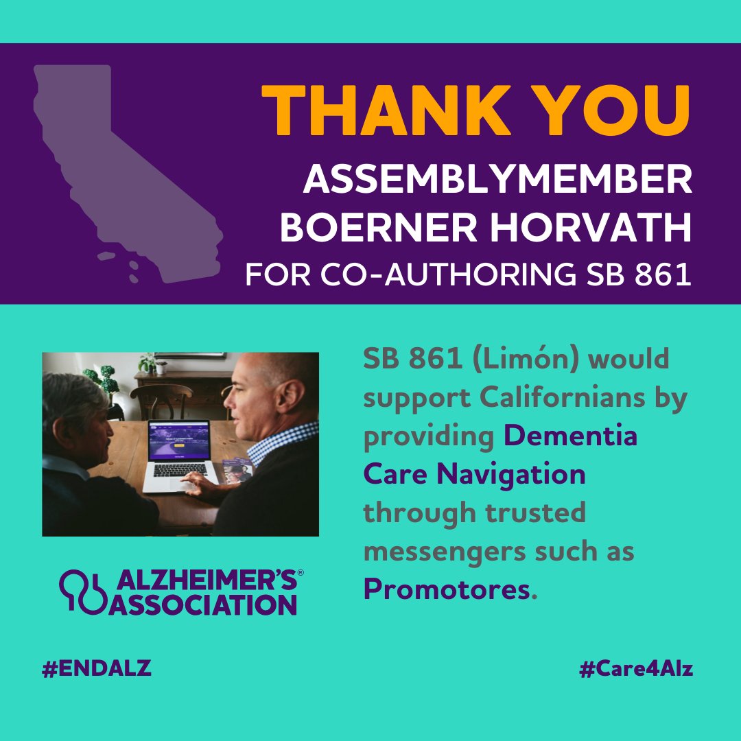 californiaalz's tweet photo. Community health workers are an essential part of the public health frontline! Thank you @AsmTbh for co-authoring #SB861 (@MoniqueLimonCA) and ensuring California prepares for the disproportionate impact of Alzheimer’s by investing in proven and trusted messengers. #Care4Alz https://t.co/djyzZf46TY