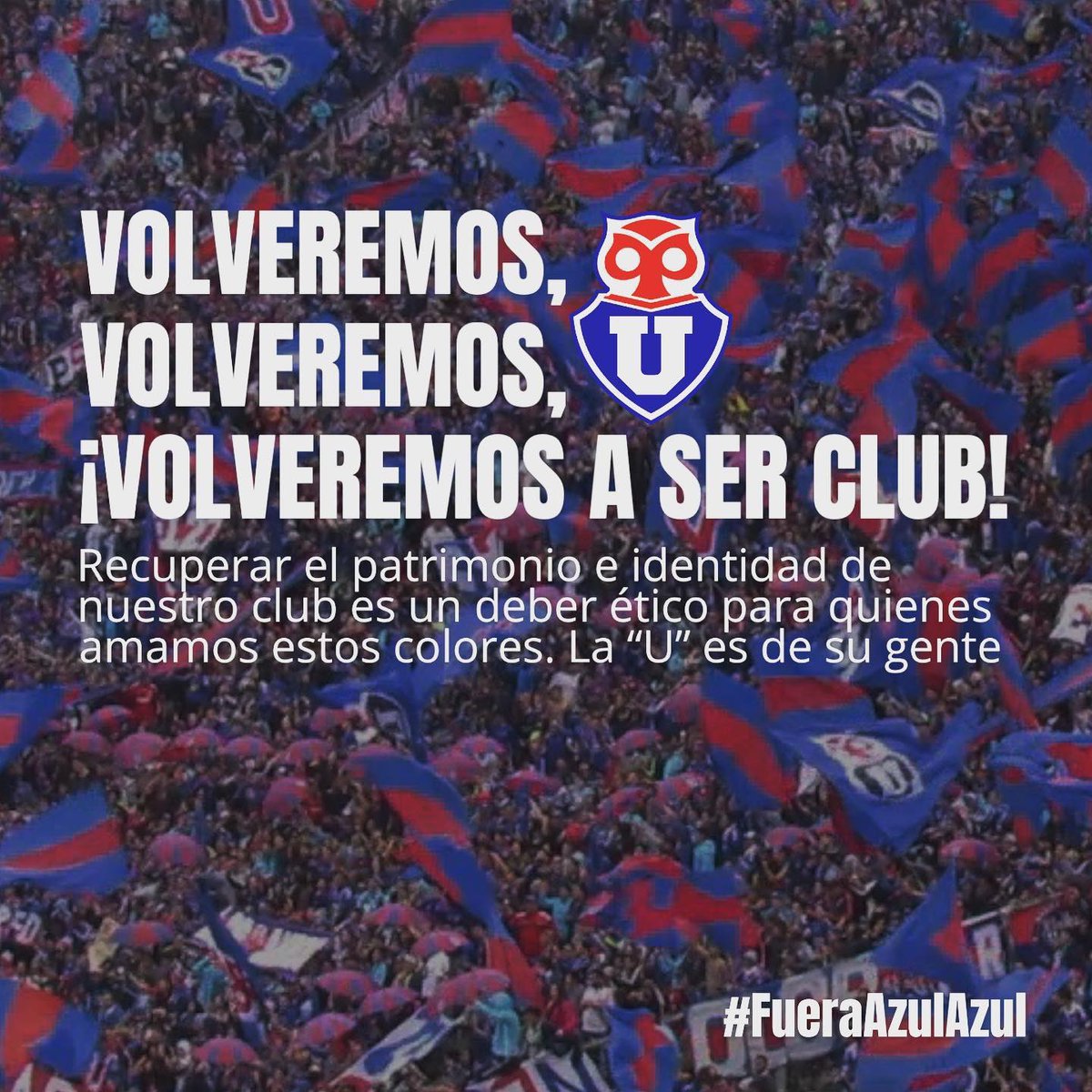 puebloazul_cl's tweet photo. ¡Volveremos, volveremos, volveremos a ser Club!

Comparta y difunda este sentimiento.

En las malas te juro que nunca te voy a dejar

#FueraAzulAzul
#RecuperemoslaU
#VamosLaU https://t.co/kzYpL7Nels