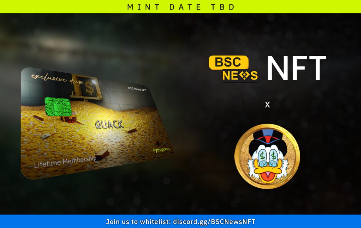 1/2 🎉@RichQUACK x <a href="/BSCNewsNFT/">BSC News NFT | MINT NOW LIVE</a>🎉      
      
RichQUACK will be giving away 10 #WL spots for the BSC News Premium #NFT! #NFTs
+ 2Billion $QUACK x 100 Winners
      
Join #Gleam to win WL Spots and $QUACK only 48 hours! 👇⏳      
gleam.io/Qqhz6/bscnewsx…