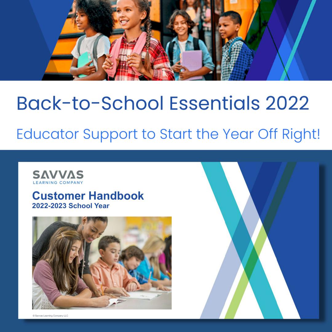 🏫 We're here to support your back-to-school needs related to your Savvas Learning program(s)! ➡️ DOWNLOAD our 2022 Customer Handbook today! ow.ly/JXr6103TYem

#edchat #edtech #MovingLearningForward