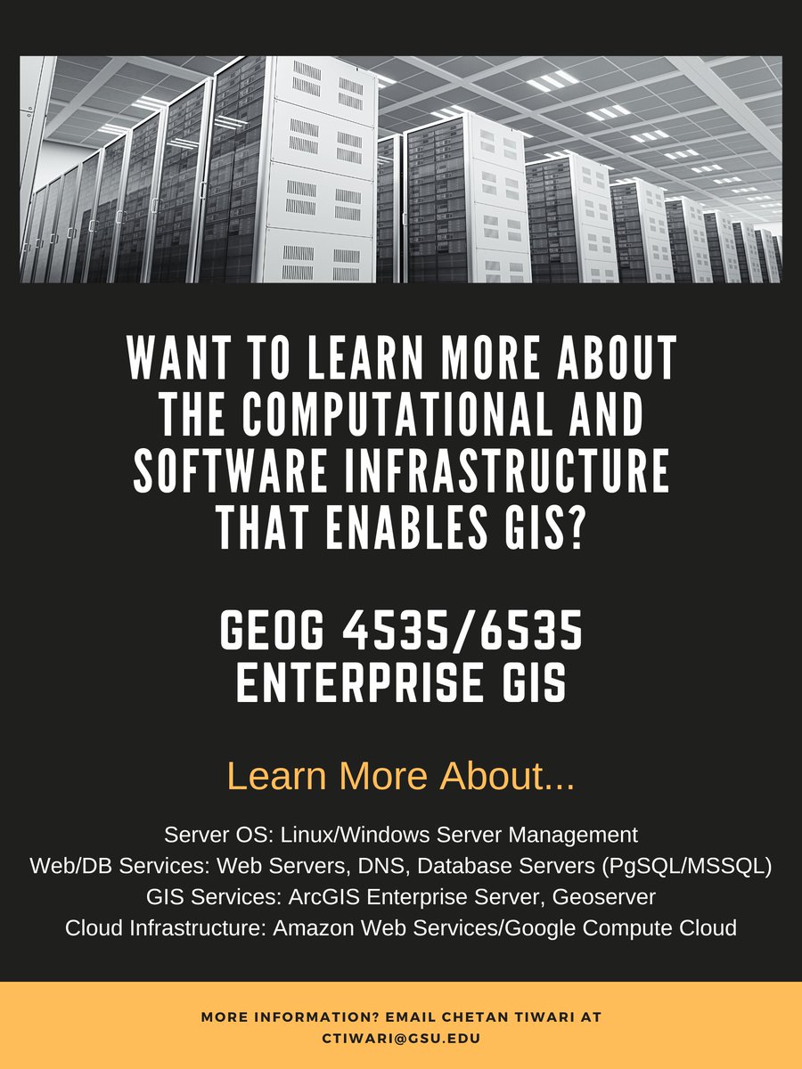 GSUGEOS's tweet photo. Looking to build your GIS skills? 

This fall we're excited to expand our department's GIS course offerings with two new classes taught by Dr. Chetan Tiwari @ctiwari78 on Geospatial Data Visualization and Enterprise GIS. 

Seats are still open in both -- register today! https://t.co/EVyubG1ref