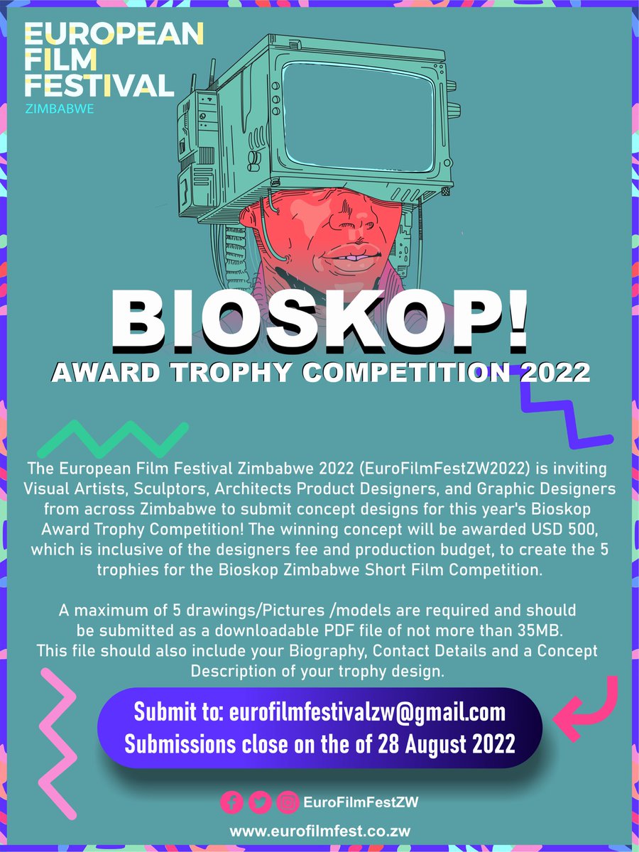 BYOgallery's tweet image. COMPETITION TIME🚨🇿🇼

BIOSKOP Award Trophy Competition 2022

ATTENTION ▶️Visual Artists, Sculptors, Architects Product Designers, and Graphic Designers from across Zimbabwe to submit concept designs for this year’s Bioskop Award Trophy Competition!

DETAILS⏬⏬🔴#EuroFilmFestZW