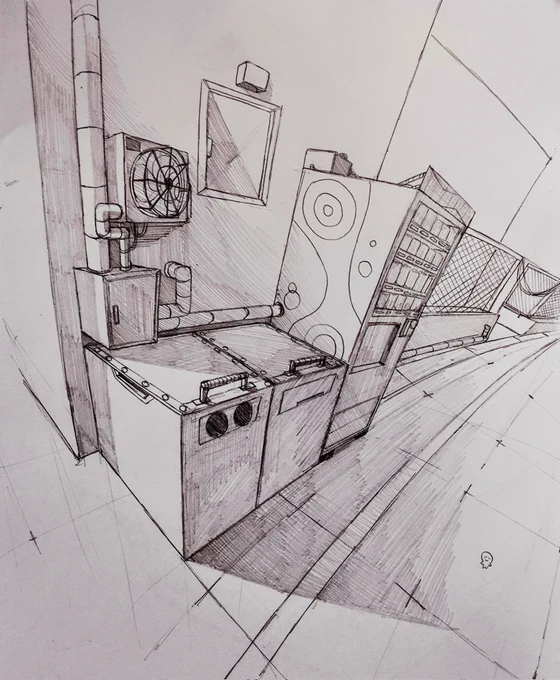 主に3点透視図法もどきを描いたりしてます 