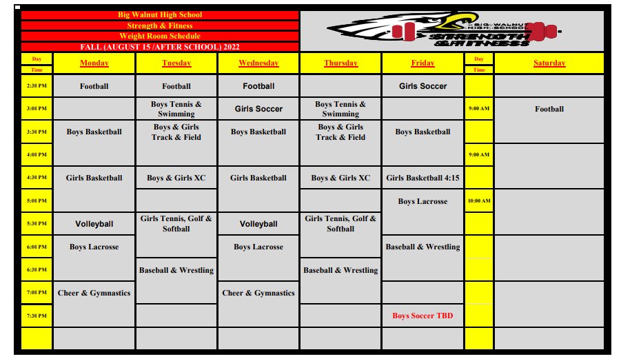 BWStrengthSpeed's tweet image. Fall Schedule ( August 15)
&quot;Let your teammates know&quot;