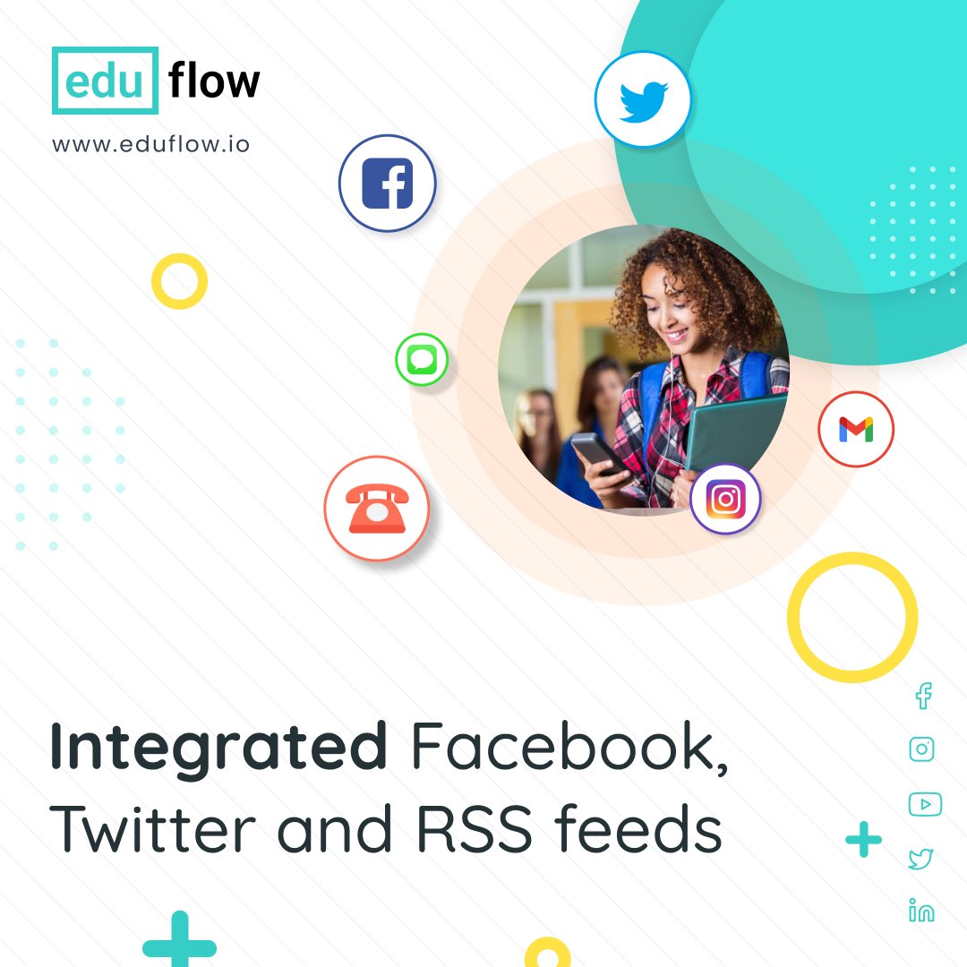 eduflowhq's tweet image. Eduflow allows the integration of Facebook and Twitter with RSS feeds to distribute content via SMS and email. Optimize the way you share valuable knowledge and information to students. Book a demo today by visiting eduflow.io
#CampusConnection #bookdemo #Eduflow