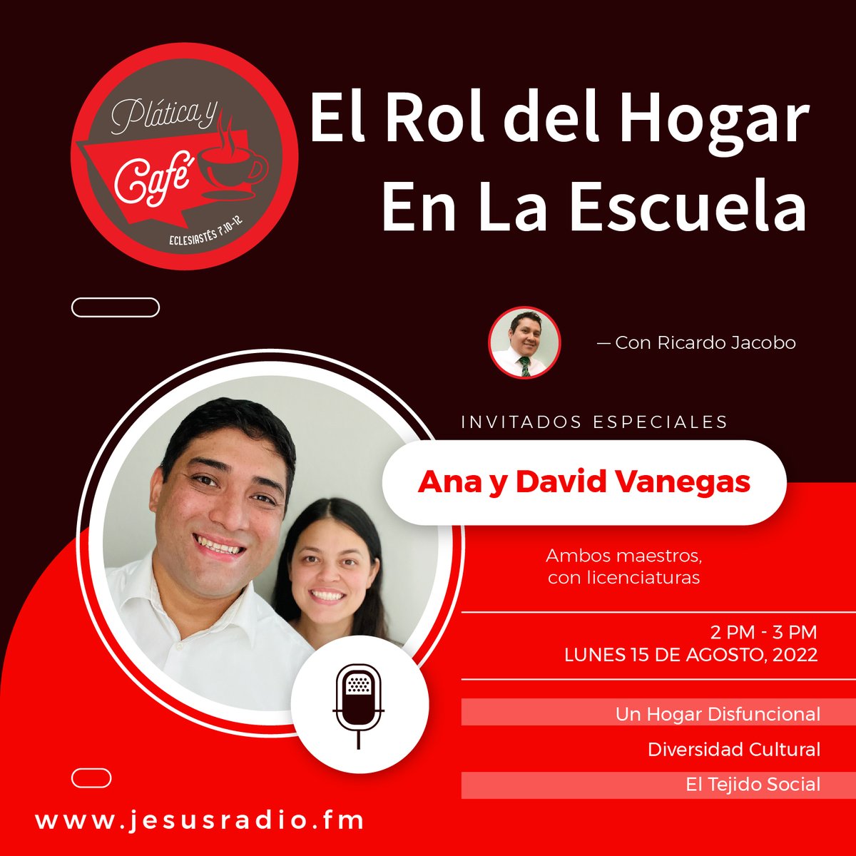 jesusradio_fm's tweet photo. Hoy tendremos en Plática y Café a los esposos Vanegas @djva0603 compartiendo su experiencia y conocimiento sobre un temática de importancia sobre todo a padres de familia, en especial en este inicio del año escolar. #JesúsRadio https://t.co/Ugz0i2SGi8