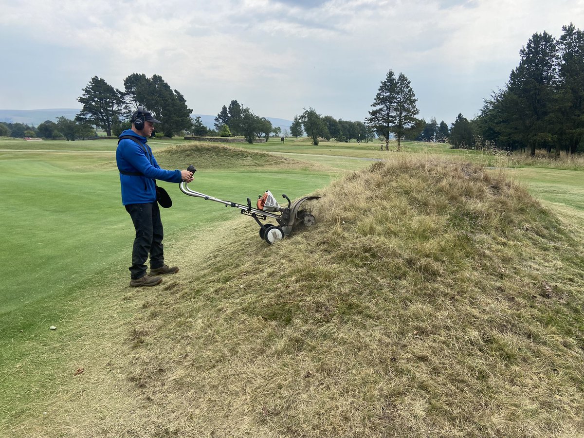 NelsonGCgreens's tweet photo. Greens vibro rolled instead of being cut. Followed with an application of seaweed and amino acids, as well as the tees, ahead of the rain 🤞. Started scarifying mounds on 15 and 16 too. https://t.co/n19J6XnglI