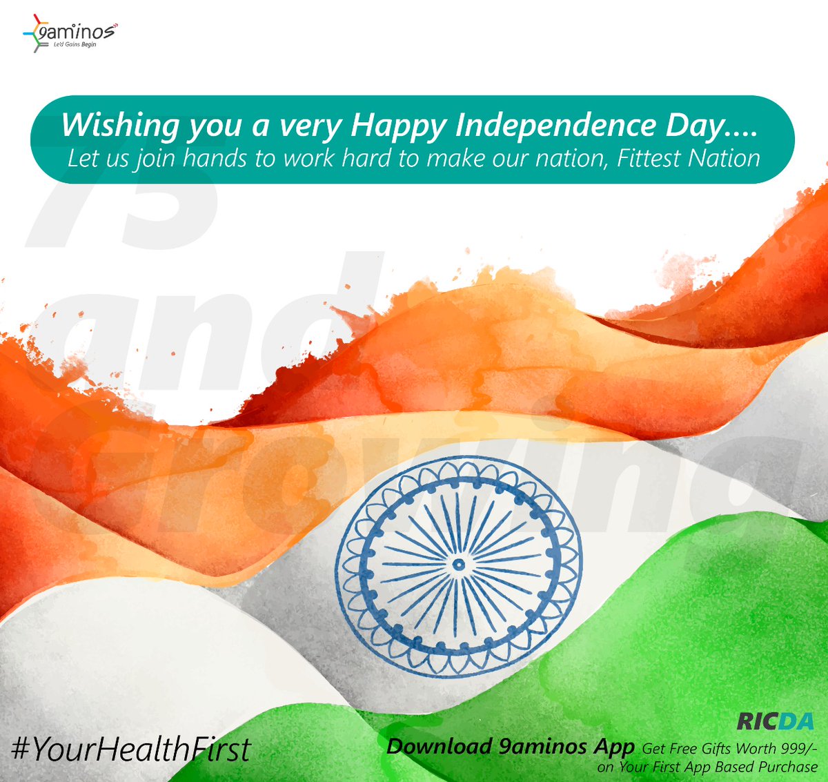 9Aminos's tweet photo. Let us join hands to work hard and make our nation, fittest Nation 
#IndependenceDay2022 
#fitindiamovement 
#amritmohatsav 
#happyindependencedayindia
#AzadiKaAmritMahotsav
#9aminos
#9aminonutrition https://t.co/ZjnuM7vxm4