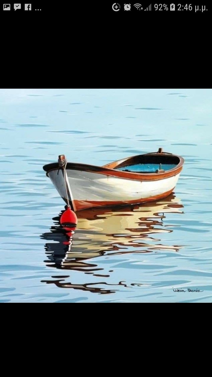 Картина лодка на воде