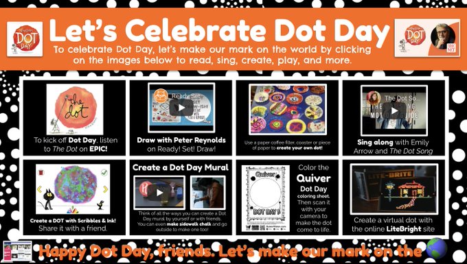 #DotDay is just around the corner. Check out this fabulous Dot Day Choice Board from <a href="/shannonmmiller/">Shannon McClintock Miller</a> and get ready to make your mark. @peterhreynolds <a href="/AliefISD/">Alief ISD</a>  buff.ly/3zW41h4