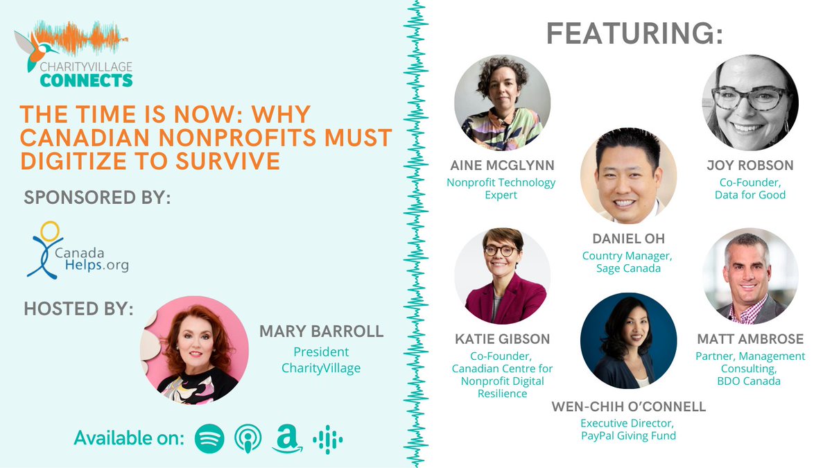 CharityVillage (@charityvillage) on Twitter photo Our new #podcast features <a href="/AineMcGlynn/">Dr. Áine McGlynn</a>, <a href="/KCiosc/">Katie Gibson</a> of @CIOStrategyC, Daniel Oh of <a href="/Sage_Canada/">Sage Canada</a>, <a href="/JoyB123/">Joy Robson</a> of <a href="/Data_for_Good/">Data for Good</a>, Matt Ambrose of <a href="/BDO_Canada/">BDO Canada</a>, and <a href="/wc_oconnell/">Wen-Chih O'Connell</a> of PayPal Giving Fund Canada.
okt.to/AVZBdb Our new #podcast features <a href="/AineMcGlynn/">Dr. Áine McGlynn</a>, <a href="/KCiosc/">Katie Gibson</a> of @CIOStrategyC, Daniel Oh of <a href="/Sage_Canada/">Sage Canada</a>, <a href="/JoyB123/">Joy Robson</a> of <a href="/Data_for_Good/">Data for Good</a>, Matt Ambrose of <a href="/BDO_Canada/">BDO Canada</a>, and <a href="/wc_oconnell/">Wen-Chih O'Connell</a> of PayPal Giving Fund Canada.
okt.to/AVZBdb