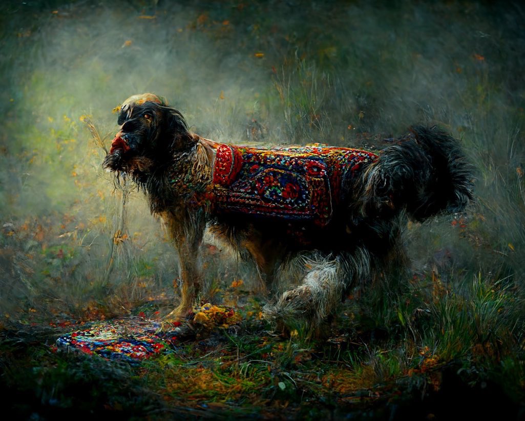 GuneySoykan's tweet photo. Dogs with Persian rug furs. Because why not? 1/2

#midjourney #midjourneyart #aiart #aiartists https://t.co/23qqjETq0o
