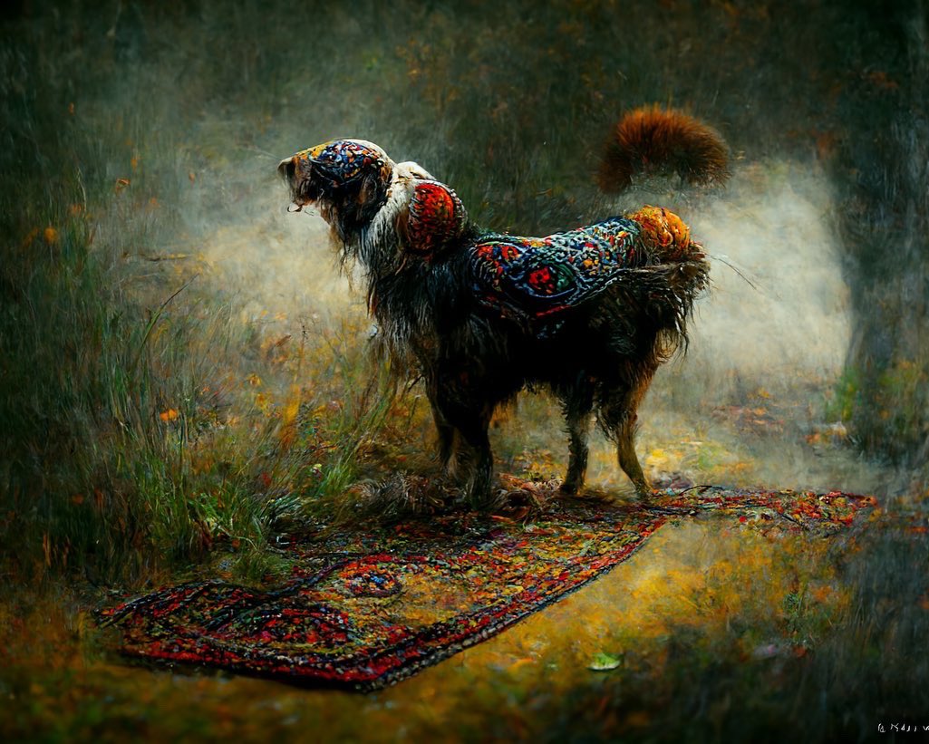 GuneySoykan's tweet photo. Dogs with Persian rug furs. Because why not? 1/2

#midjourney #midjourneyart #aiart #aiartists https://t.co/23qqjETq0o