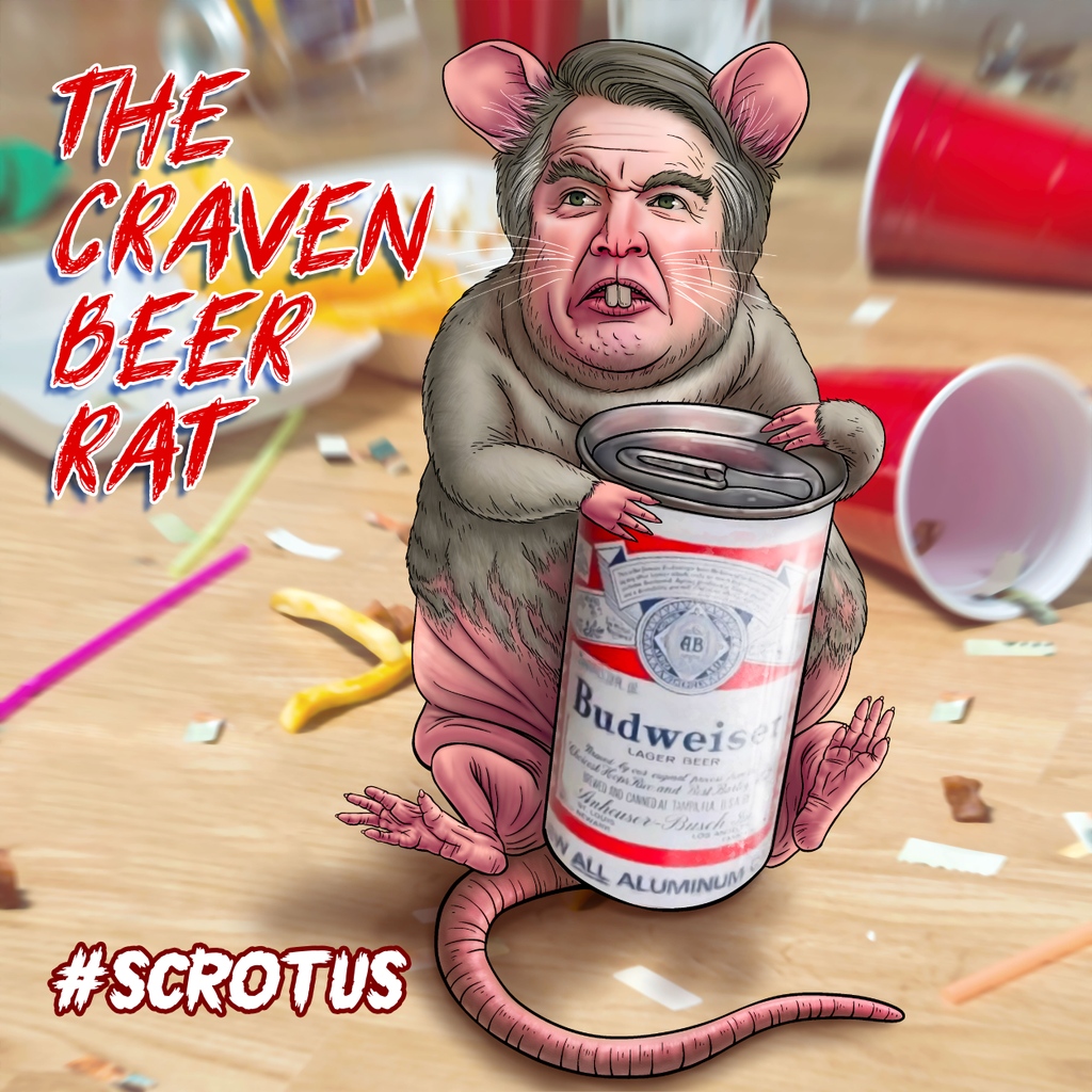micahganske's tweet photo. #SCROTUS Let's GOOOOOO!  
For the first member of team #SCROTUS, I present to you, The Craven Beer Rat!  He likes beer. He still likes beer. He drinks beer. 🍺🐀🍺🐀

Alternate name for this pathetic creature is, of course, "The Kava-Naw".

#scotus #brettkavanaugh 
@thedailyshow https://t.co/ltRtWKkcDv