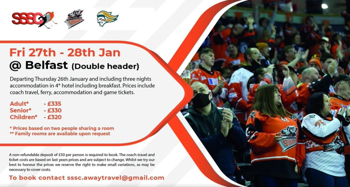steelershockey's tweet photo. 🍊🏒 Reminder. We have three weekend double headers on the road in Belfast and Scotland this coming season.

Need more information on tickets and or transport / hotels contact the @SSSC_Official E-Mail SSSC.awaytravel@gmail.com https://t.co/mGyqgdXEc4