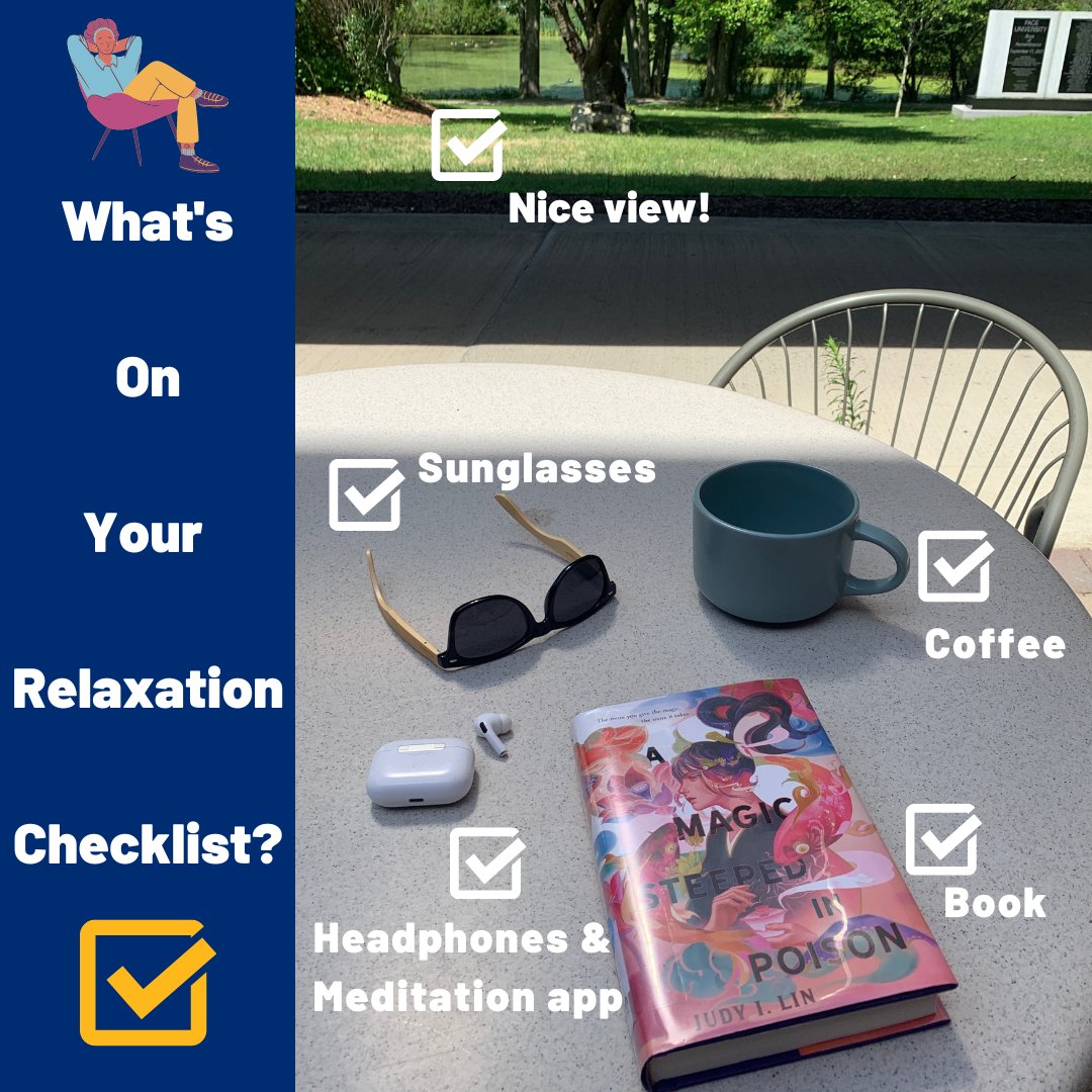 pacelibrary's tweet photo. Today is #NationalRelaxationDay! What’s on your relaxation checklist? 

#PaceLibraries #PaceUniversity #RelaxandRead #TakeInTheView #Meditation https://t.co/5e8RGJtyuj