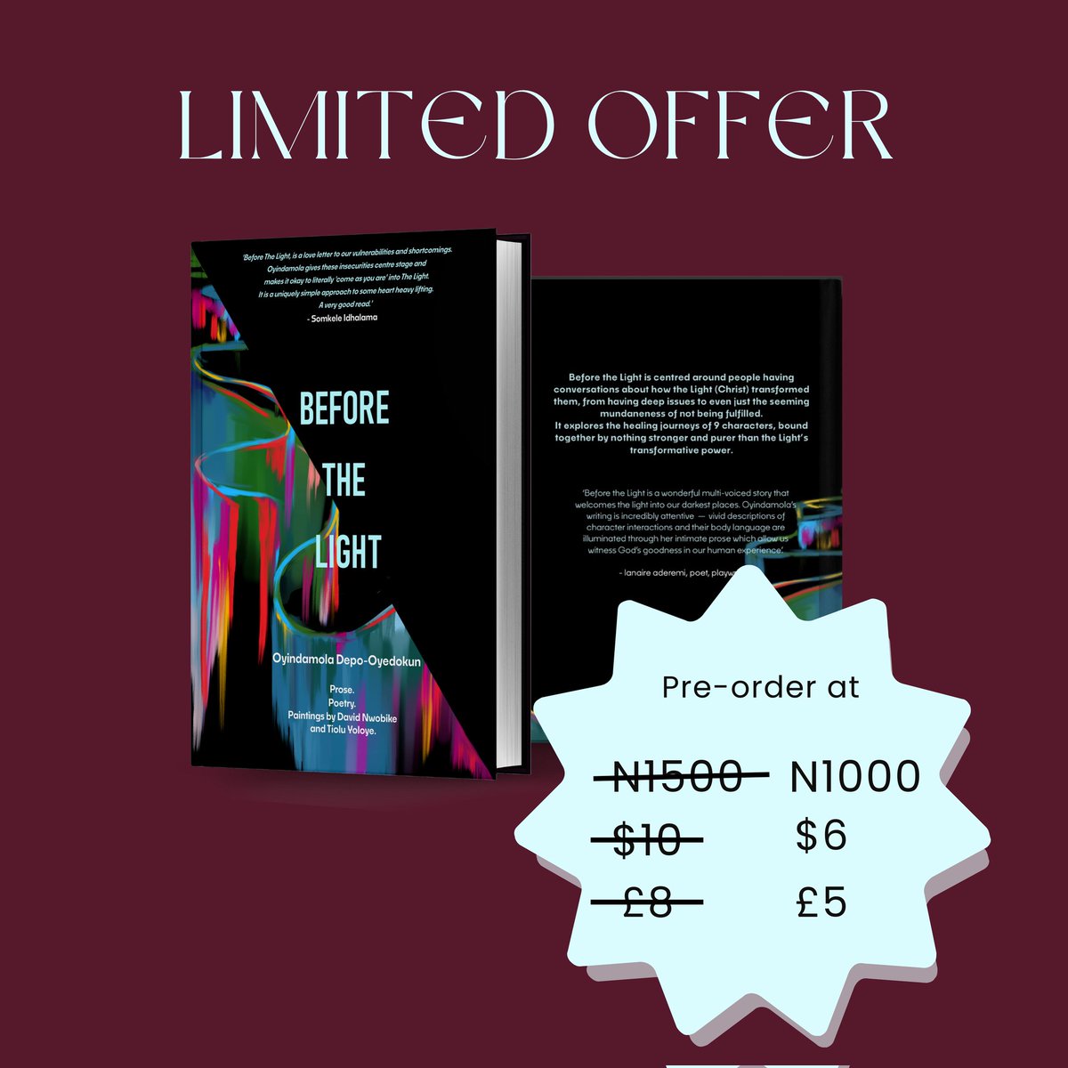 feyikemi_'s tweet photo. Shamelessly plugging my upcoming ebook #BeforeTheLight here βπ½
You can pre-order at discounted prices with the link:
https://t.co/D7DBRIbfk5
Ps, the book has nothing to do with aerospace engineering π but the next tweet does! https://t.co/i1z9DWIf91