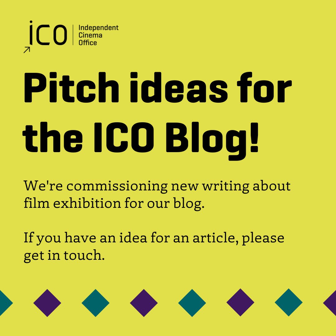 📢 Paid Opportunity!

✍️ We’re looking to commission new writing on film exhibition for the ICO Blog.

If you’re a new voice that has traditionally been undervalued by the sector, we particularly want to hear from you!

👇Our rates and pitching guidelines 
bit.ly/ICOBlog-Pitch