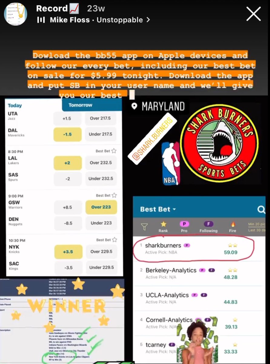 SharkBurners's tweet photo. @hoodwoke1 @bb55_institute runs the free app. Once you make 20 best bets, others can buy your picks from 2.99 to 5.99 depending on your win %. #mlb, #nhl, #nfl, #NCAAF , #ncaabb , and our favorite #NBA!

https://t.co/XdHmpTxhwu

We been #1 mlb, nhl, nba. Comin 4 nfl n ncaa this yr!
🦈🔥 https://t.co/COTe9aHgN2