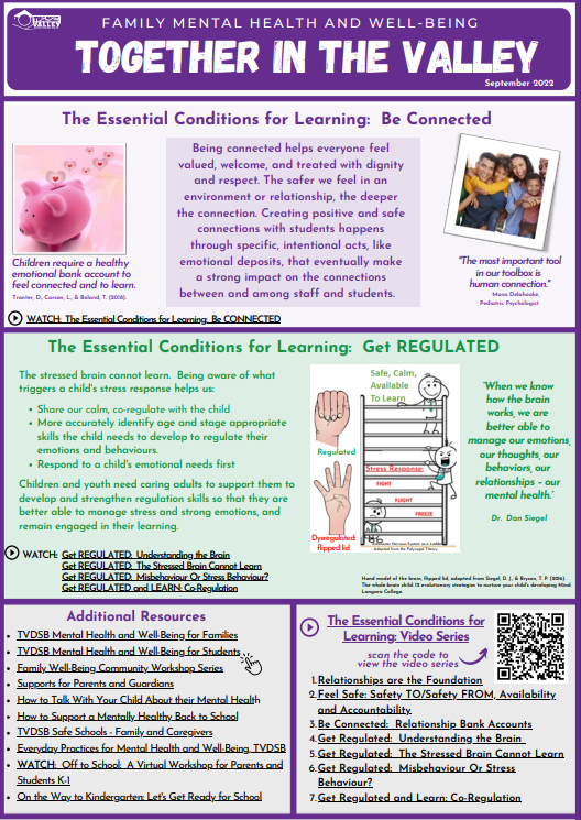 Check out the August edition of "Together in The Valley" for parents &amp; caregivers! Included is a new video series introducing families to "The Essential Conditions for Learning"- a framework for supporting every student's mental health, well-being and achievement <a href="/TVDSB/">Thames Valley DSB</a>.
