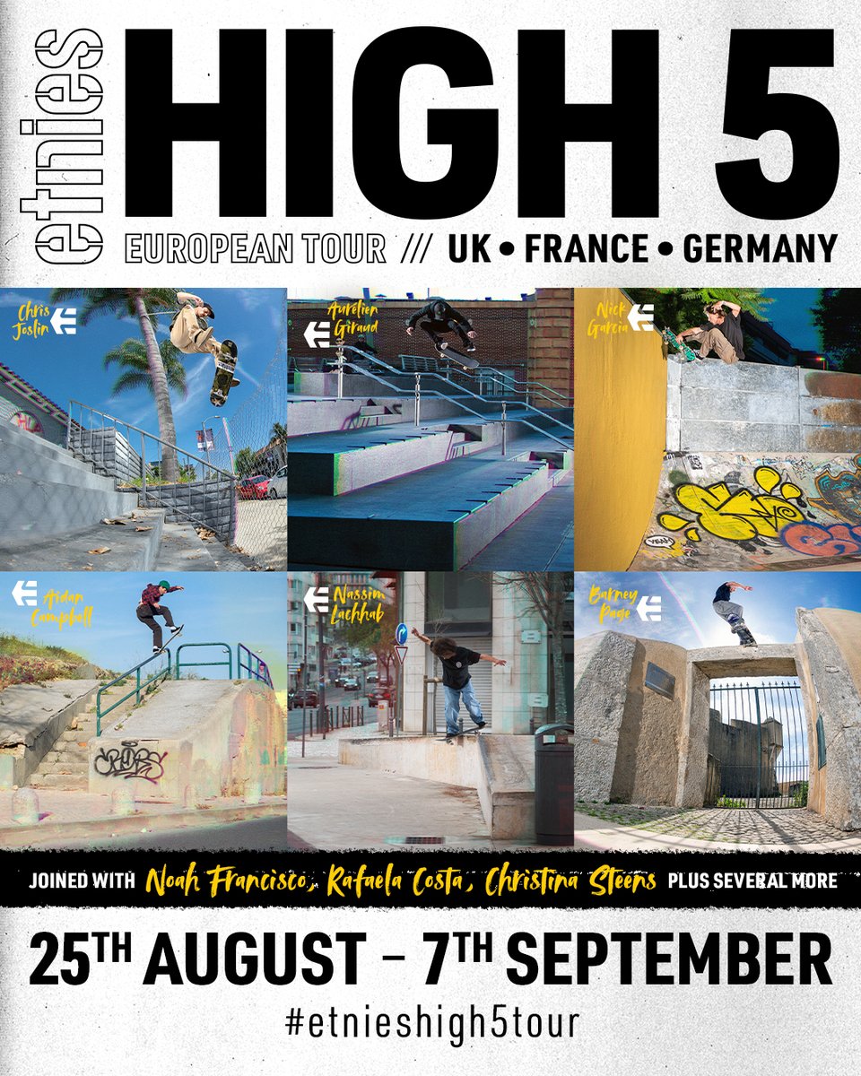 the <a href="/etnies/">etnies</a> team will be visiting the UK on 26th Aug at 6pm with a demo &amp; signing at Rollersnakes in Derby

Chris Joslin, Aurelien Giraud, Nick Garcia, Nassim Lachhab, Aidan Campbell &amp; Barney Page - joined by ams Noah Francisco, Rafaela Costa, Christina Steens and several more...