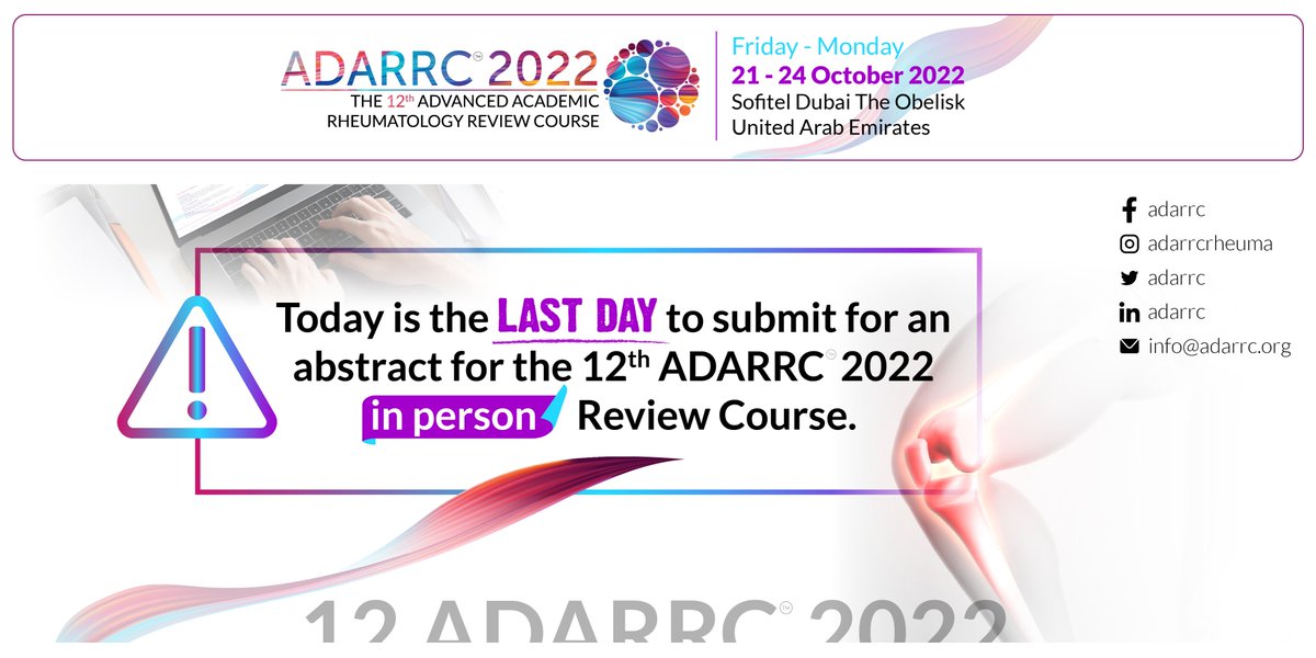 adarrc's tweet photo. This is your opportunity to present your research achievements, meet fellow experts, and contribute to the scientific discussion of the Course! Submit Now 👉https://t.co/R0ElDhKb9o #ADARRC #12ADARRC #CallforAbstracts #FinalCall #DeadlineToday https://t.co/2xSIxkhm76