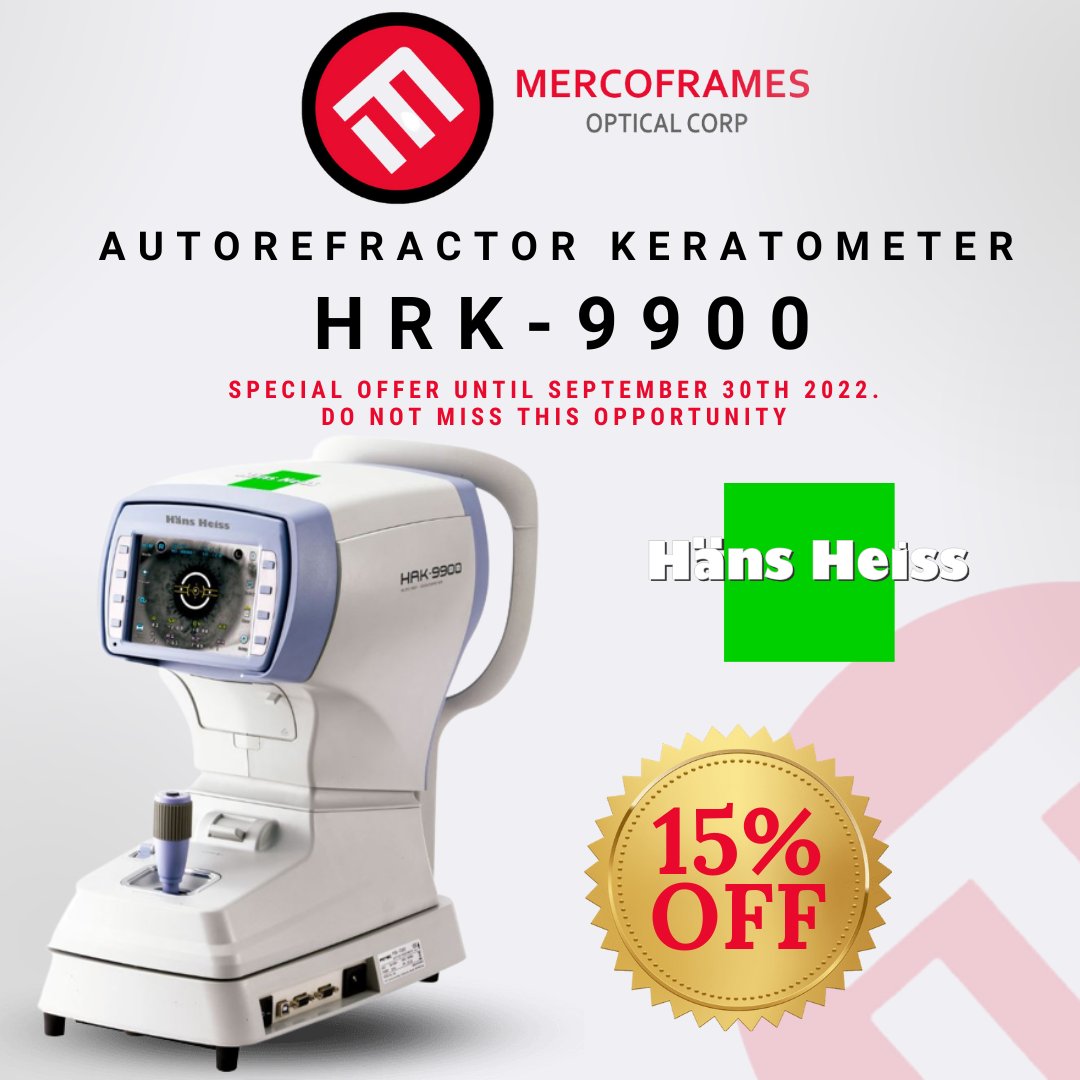 Mercoframes's tweet image. Special Offer Until September. Do not miss this opportunity
15% OFF on the HRK-9900 Autorefractor Keratometer
Mercoframes: Offer expires on Friday, September 30 th 2022

Click on the link

mercoframes.com/product/autore…

#Offer 
#ophthalmicequipment
#ophthalmic
#optometry
#optical